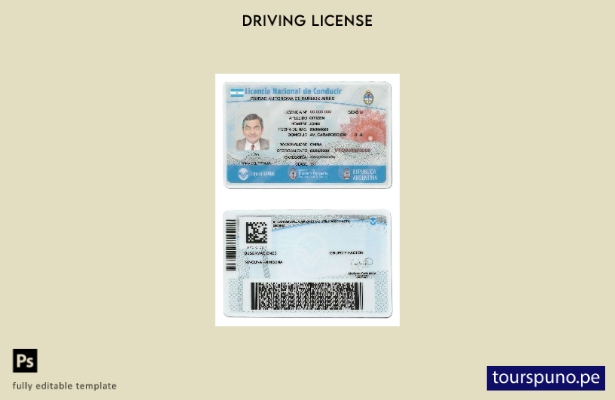Plantilla de licencia de conducir de Argentina Buenos Aires lista para imprimir
